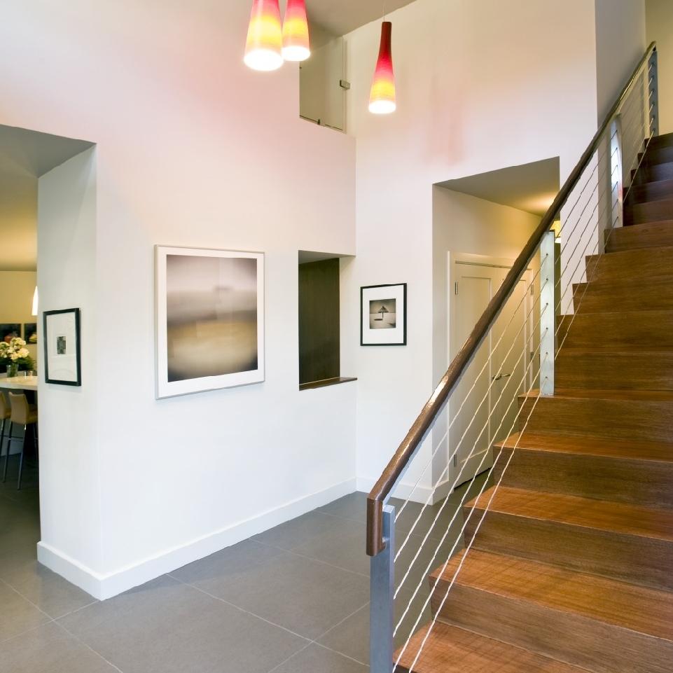Contemporary Builder Staircase with Stainless Steel Railing