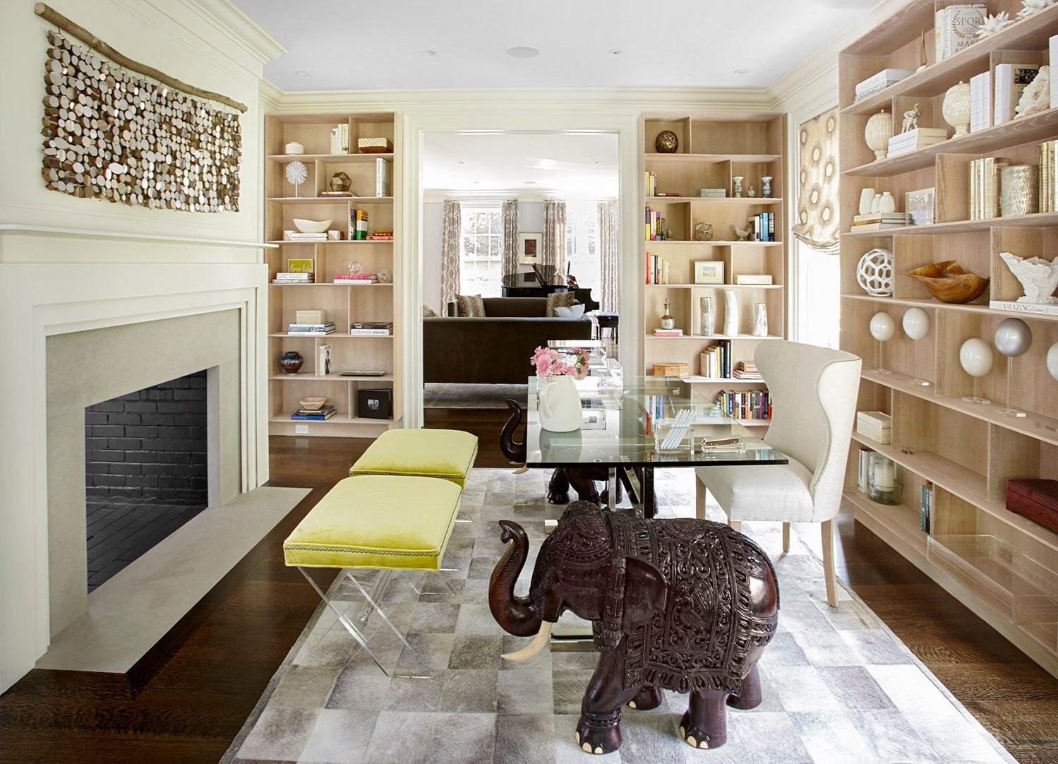Sitting Room With Fireplace and Rosewood Elephant