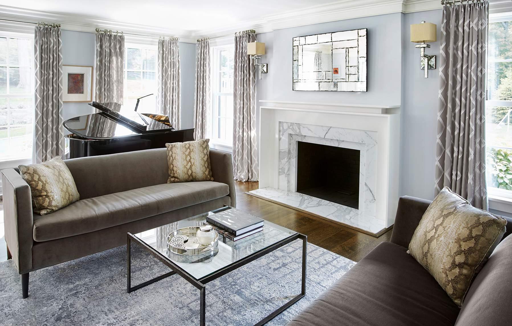 Luxury Sitting Room with Fireplace and Piano